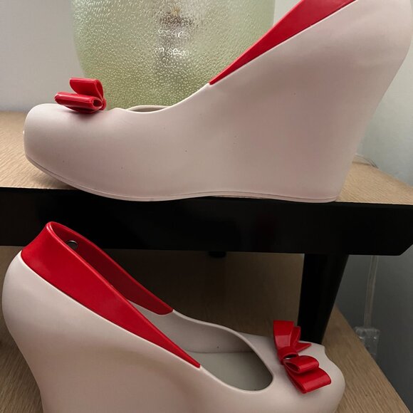 EUC MELISSA queen wedges khaki red bow 8 - Picture 7 of 7
